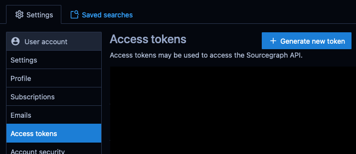 Personal access token menu