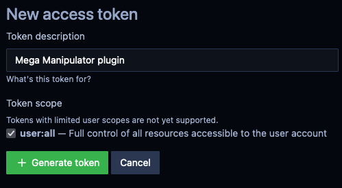 New personal access token